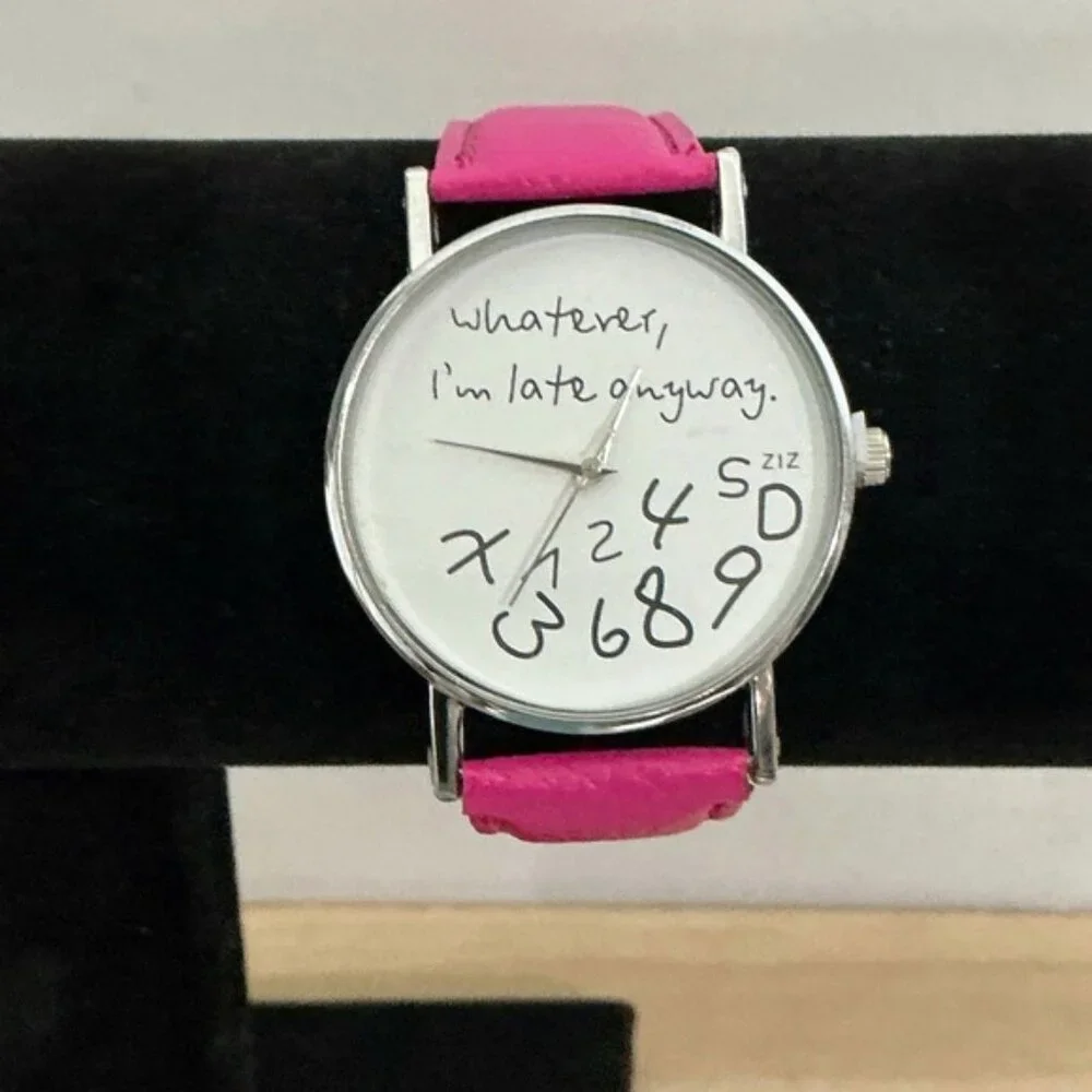 I’m Late Statement Watch Bright Barbie Pink PU Leather Buckle Band Strap Adult - Picture 2 of 16